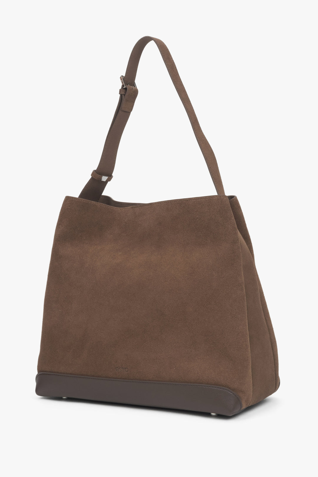 An elegant shoulder bag by Estro, in a classic brown colour, made of high-quality genuine velour.