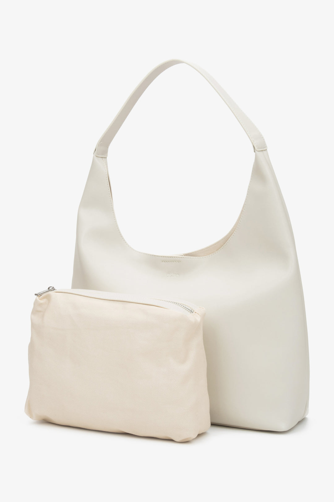 Practical light beige women's shopper bag by Estro, crafted from genuine leather, perfect for everyday use.