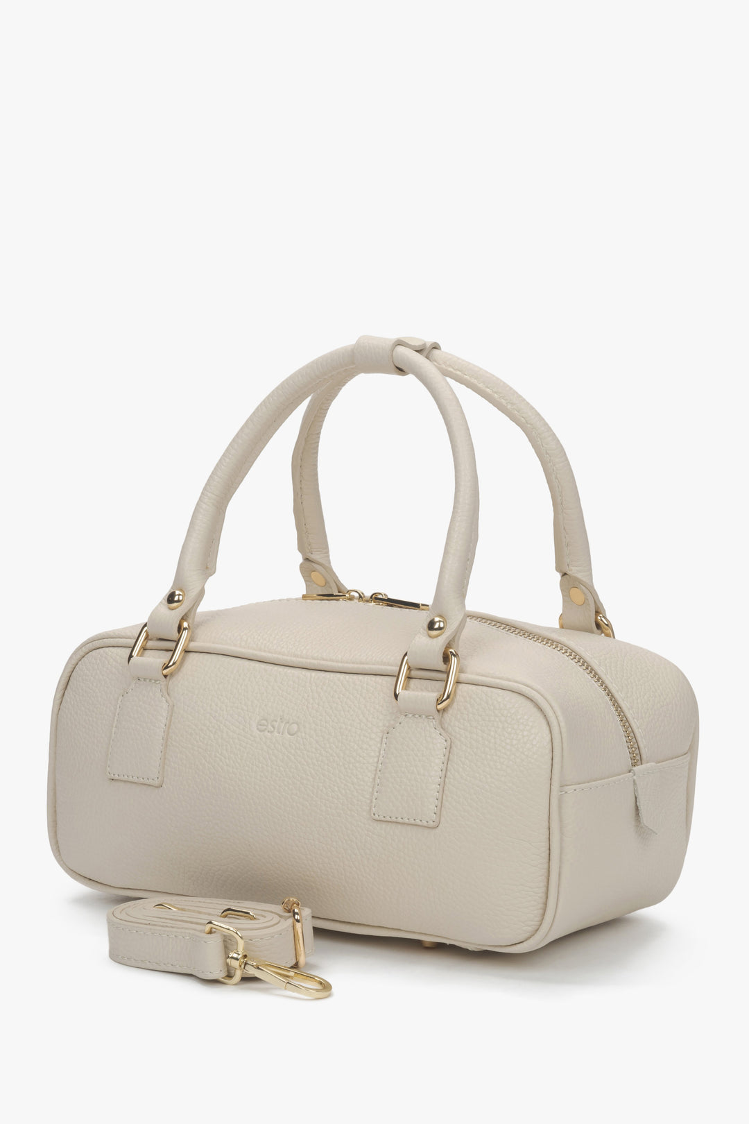 Beige small tote handbag made of Italian leather – Estro.