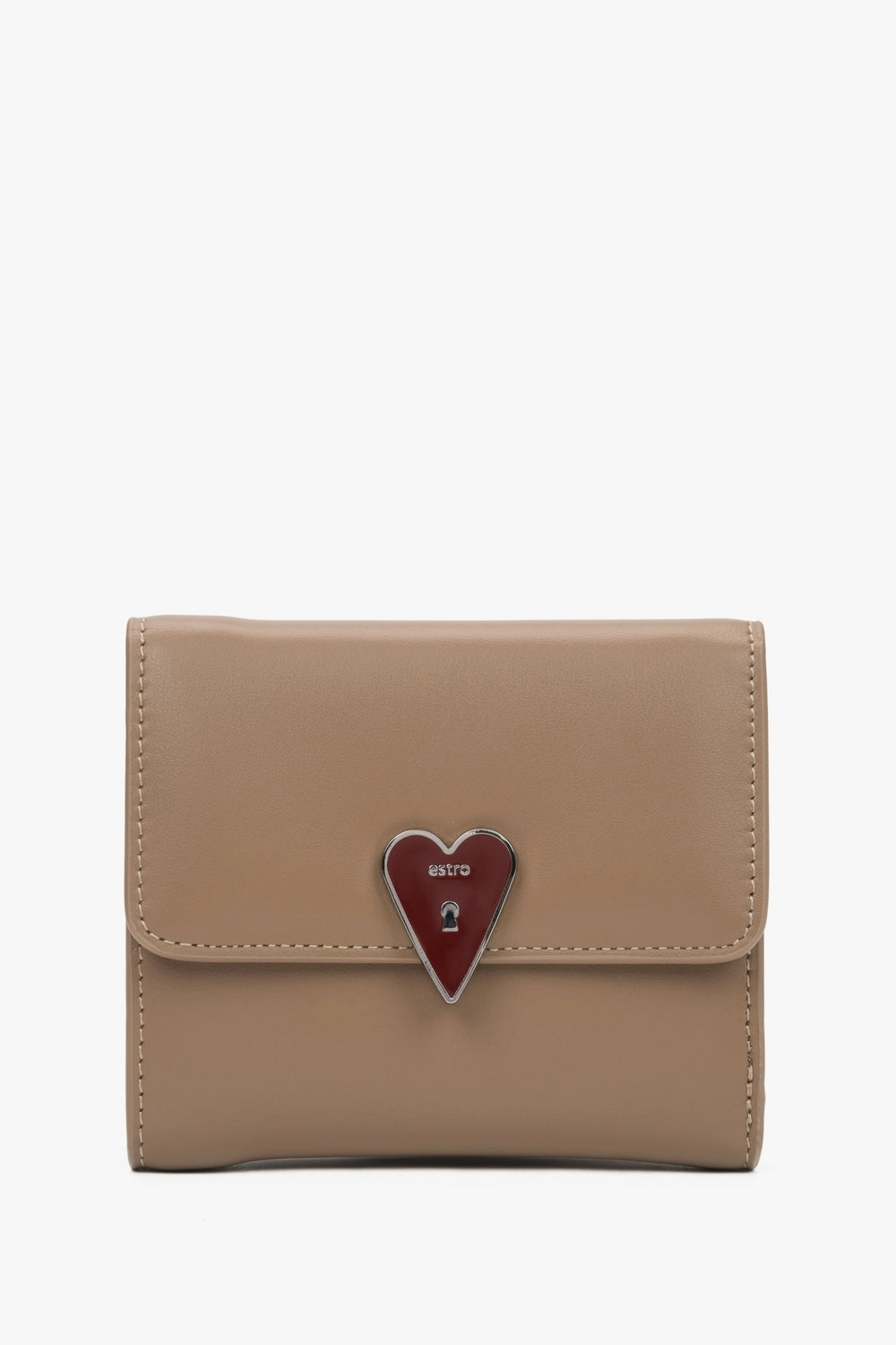 Women's Compact Beige Wallet with Heart-Shaped Clip by Estro.