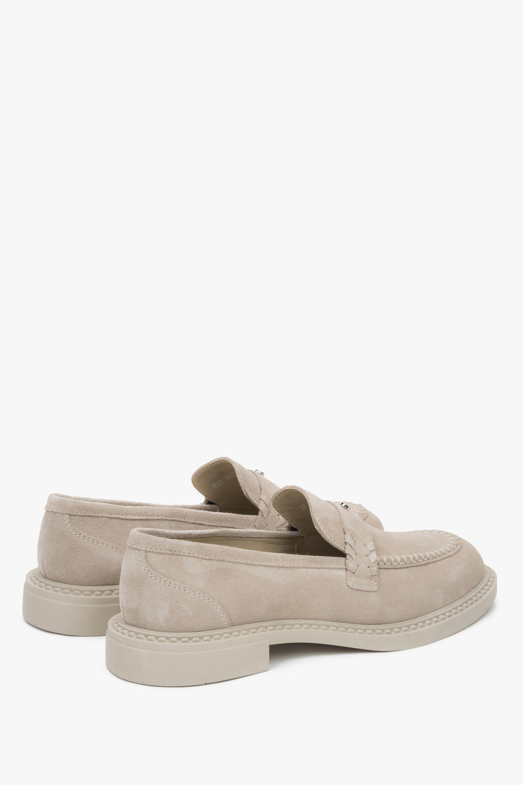 Stylish light beige women's Penny loafers by Estro, made of premium Italian genuine velour.