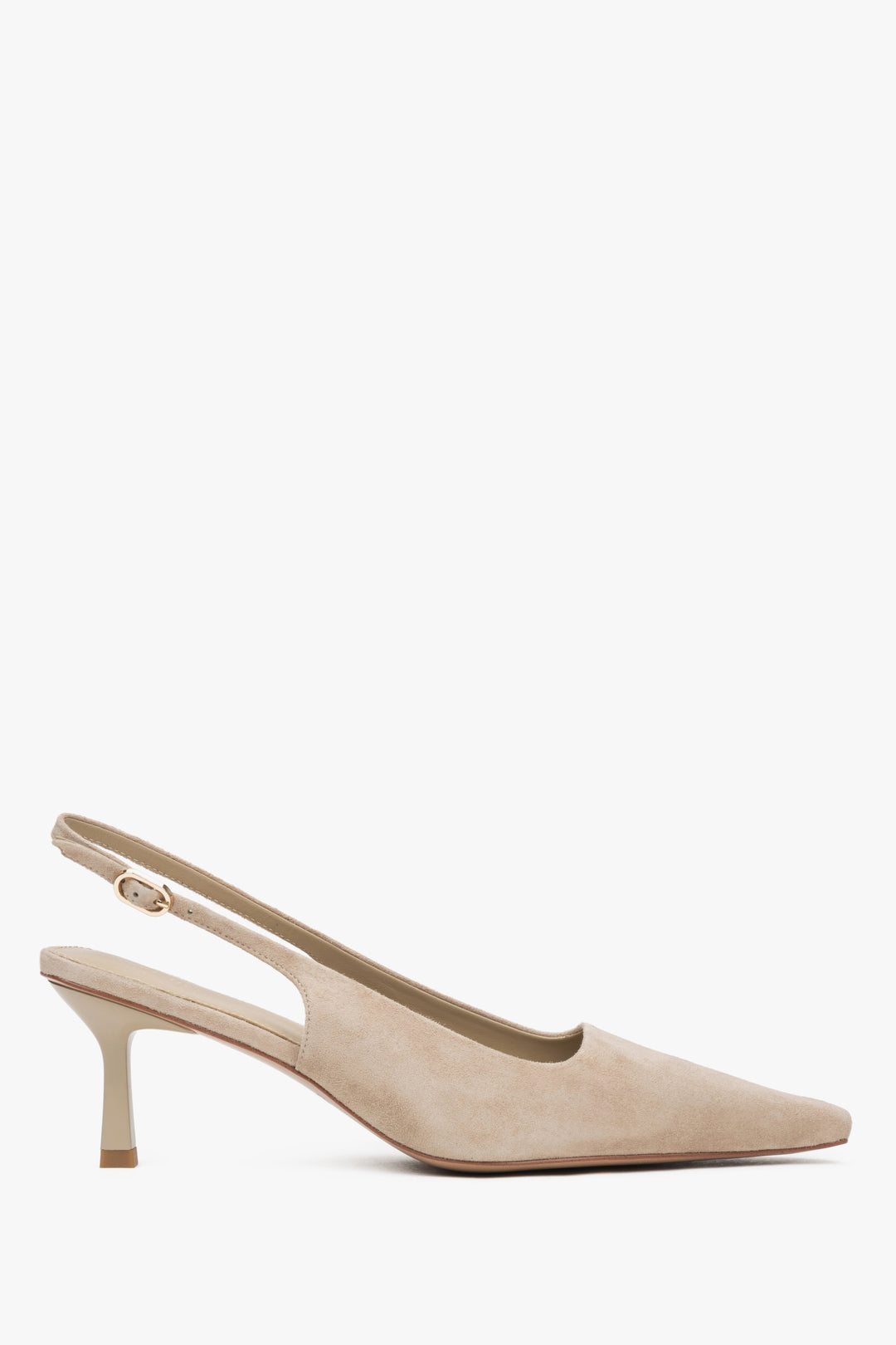 Women's Beige Velour Slingback Pumps with a Low Heel Estro ER00117228.