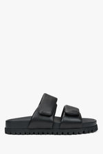 Women's Black Leather Slide Sandals with Soft Straps Estro ER00116942.