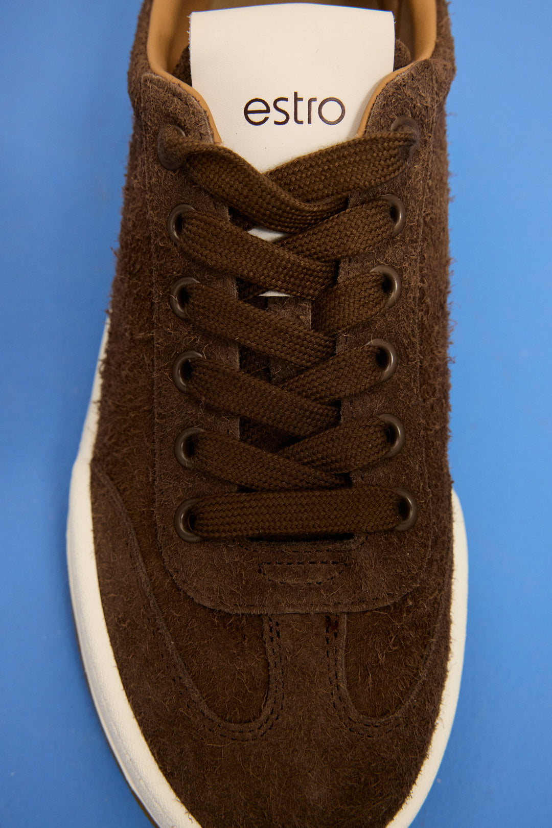 Brown velour women's sneakers - top view.