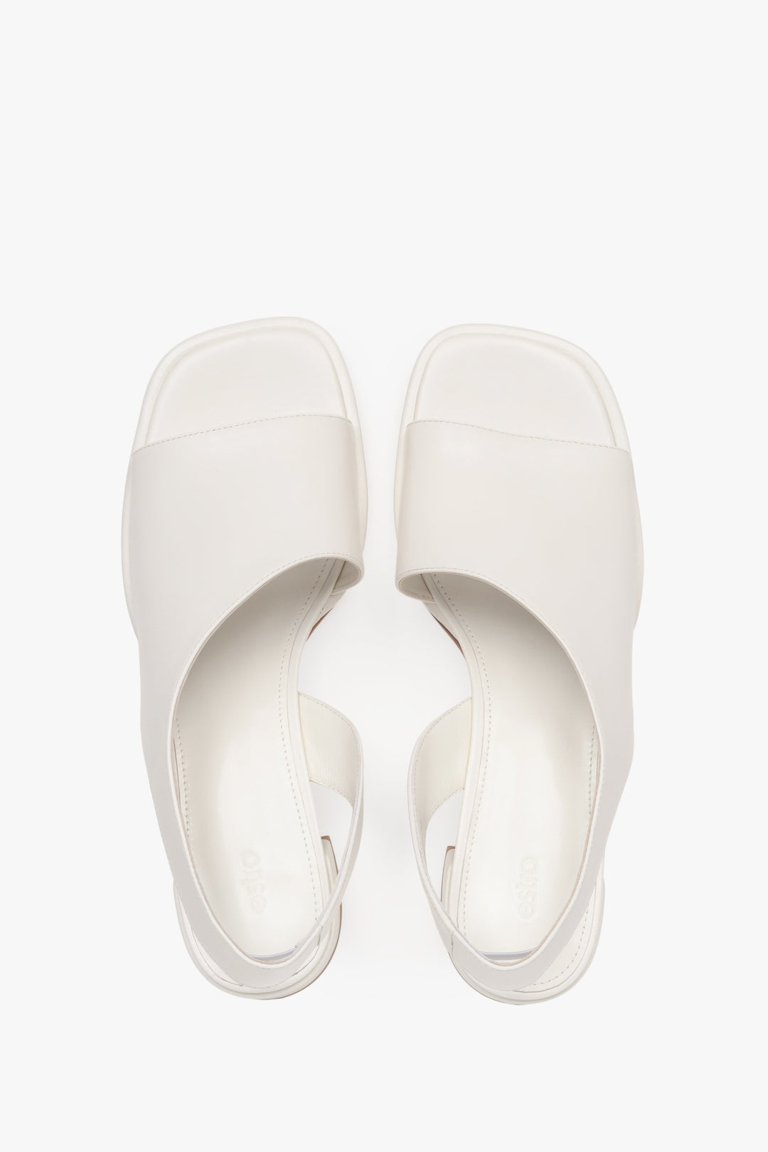 White leather women's sandals by Estro, perfect for everyday wear, featuring a subtle low heel – top view presentation.