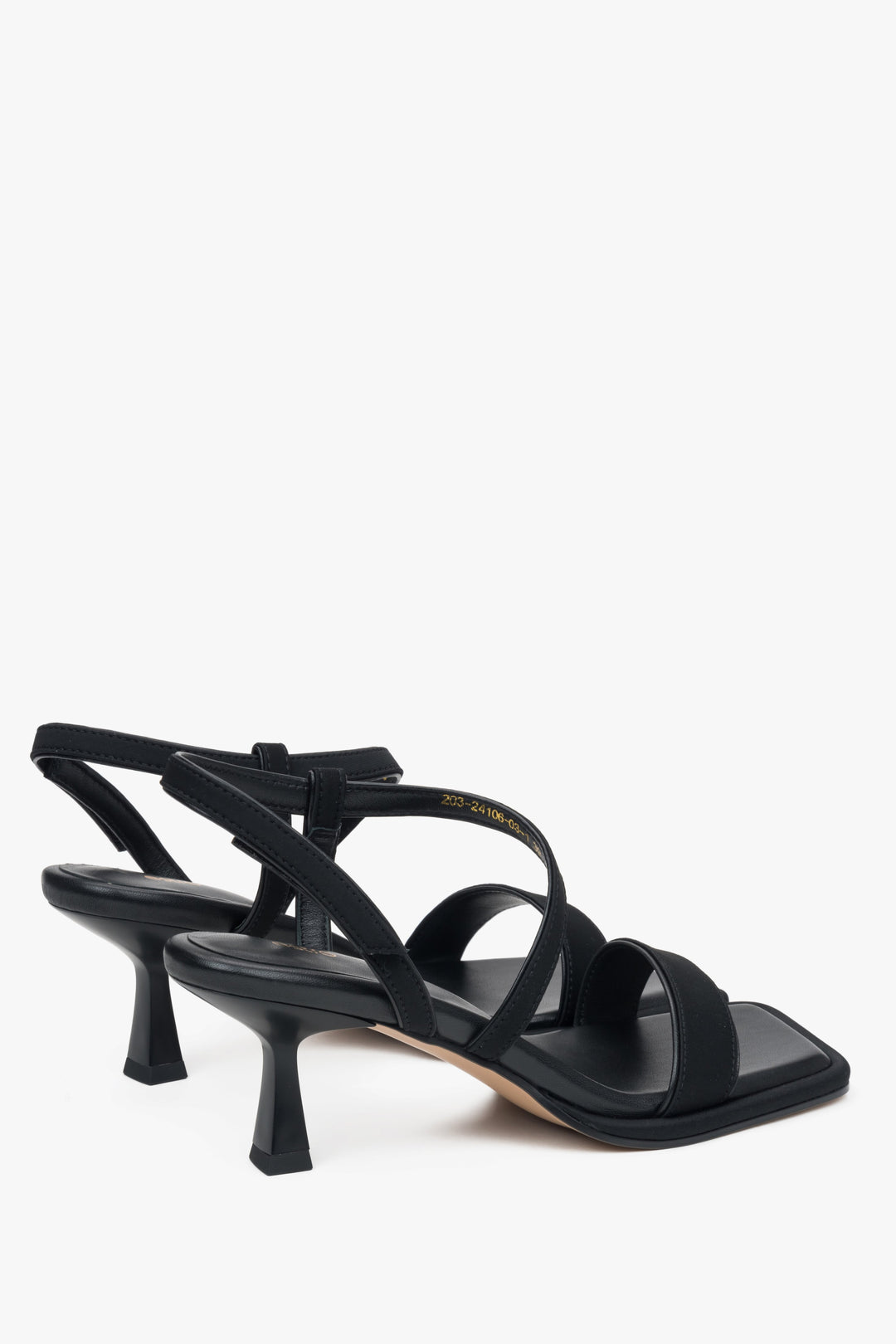 Unique black Estro women's sandals, distinguished by the combination of genuine leather and textiles.