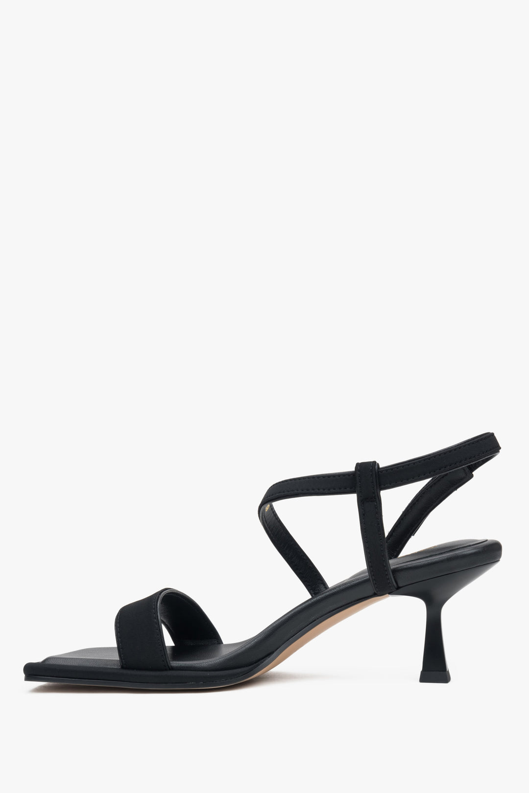 Stylish black Estro women's sandals, made of genuine leather and textiles, featuring an elegant heel.