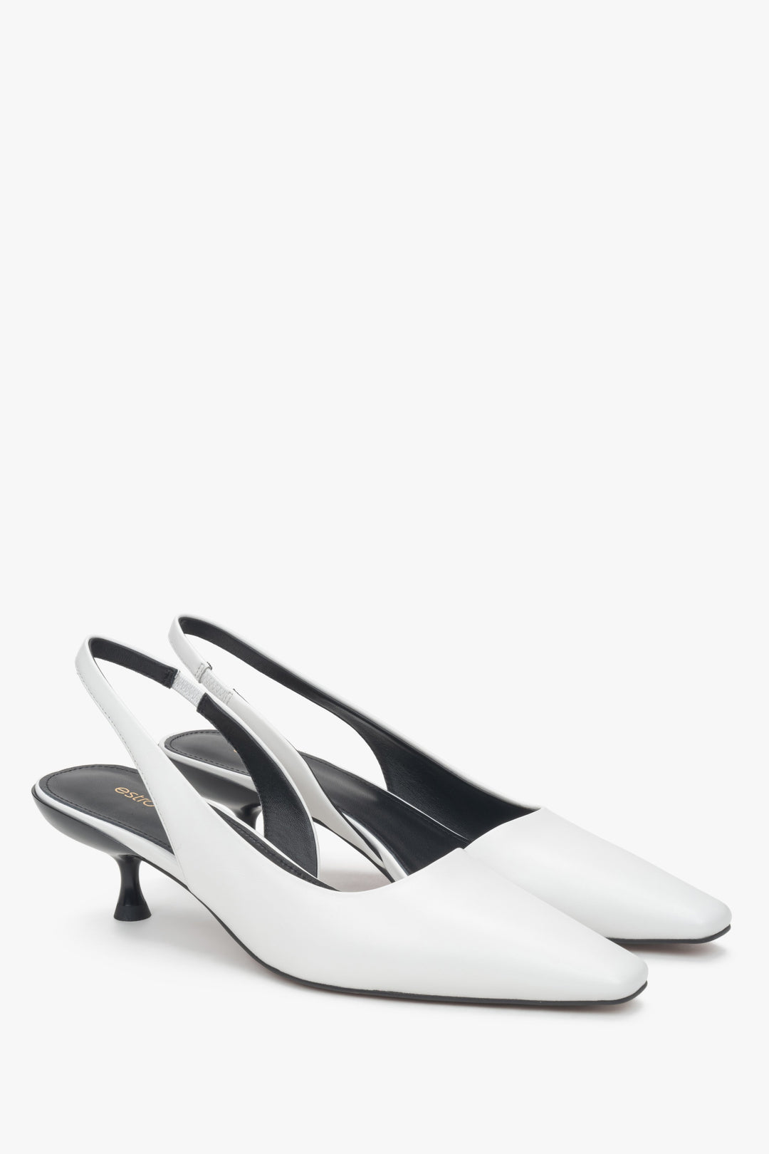 Women's white slingback pumps made of genuine leather with a low heel by Estro.