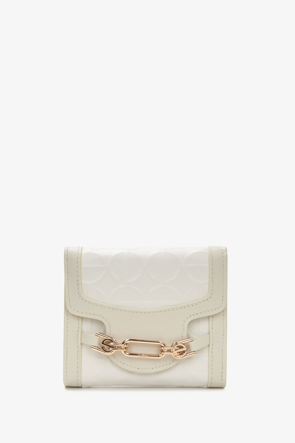 Women's Tri-Fold Small Light Beige Wallet with Gold Buckle Estro ER00114470.