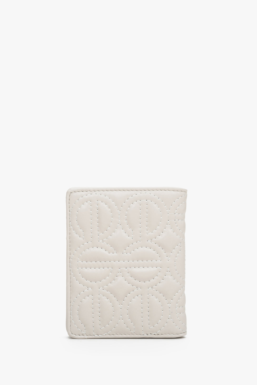 Small light beige women's leather card wallet with gold accents by Estro.