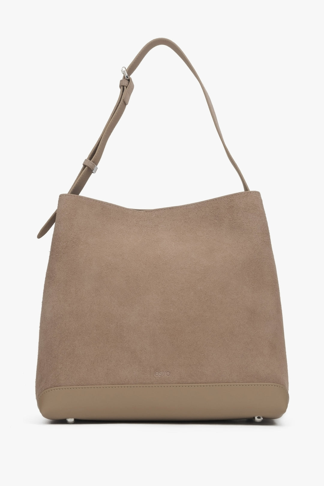 Women's Beige Shoulder Bag made of Genuine Velour Estro ER00116608.