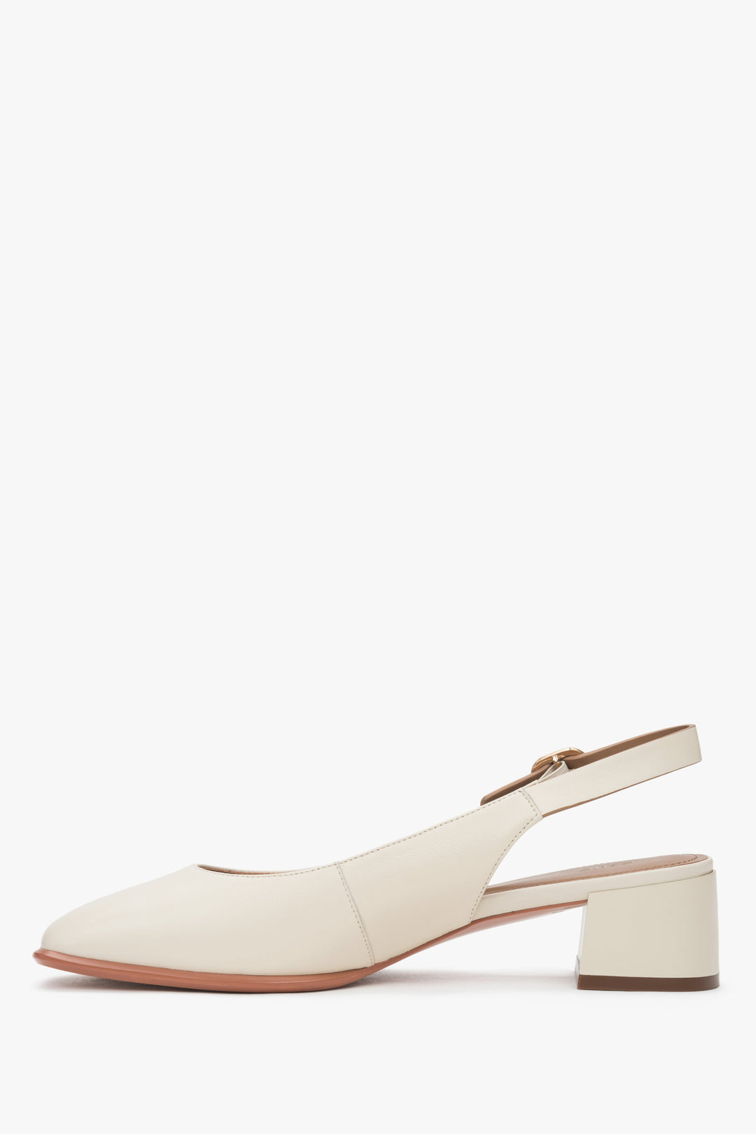 Stylish Estro women's pumps in a light beige shade, slingback style, set on a comfortable, low heel.