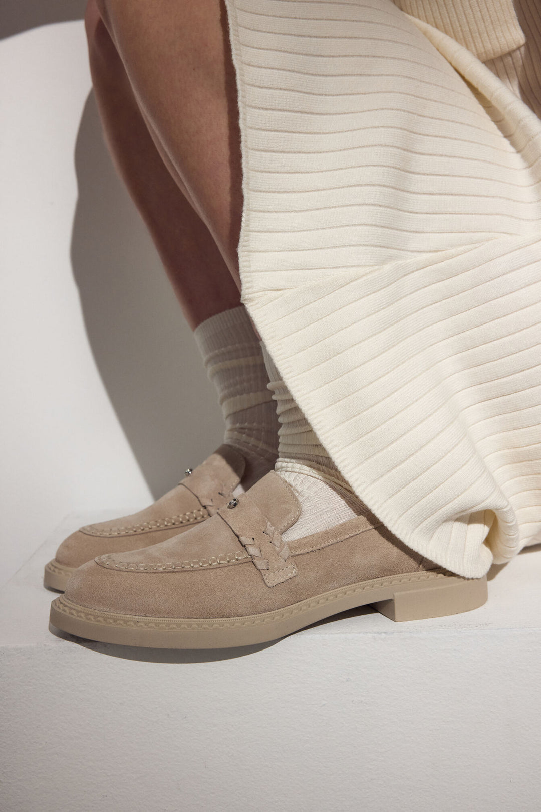 Women's Light Beige Penny Loafers made of Premium Italian Genuine Velour Estro ER00117003