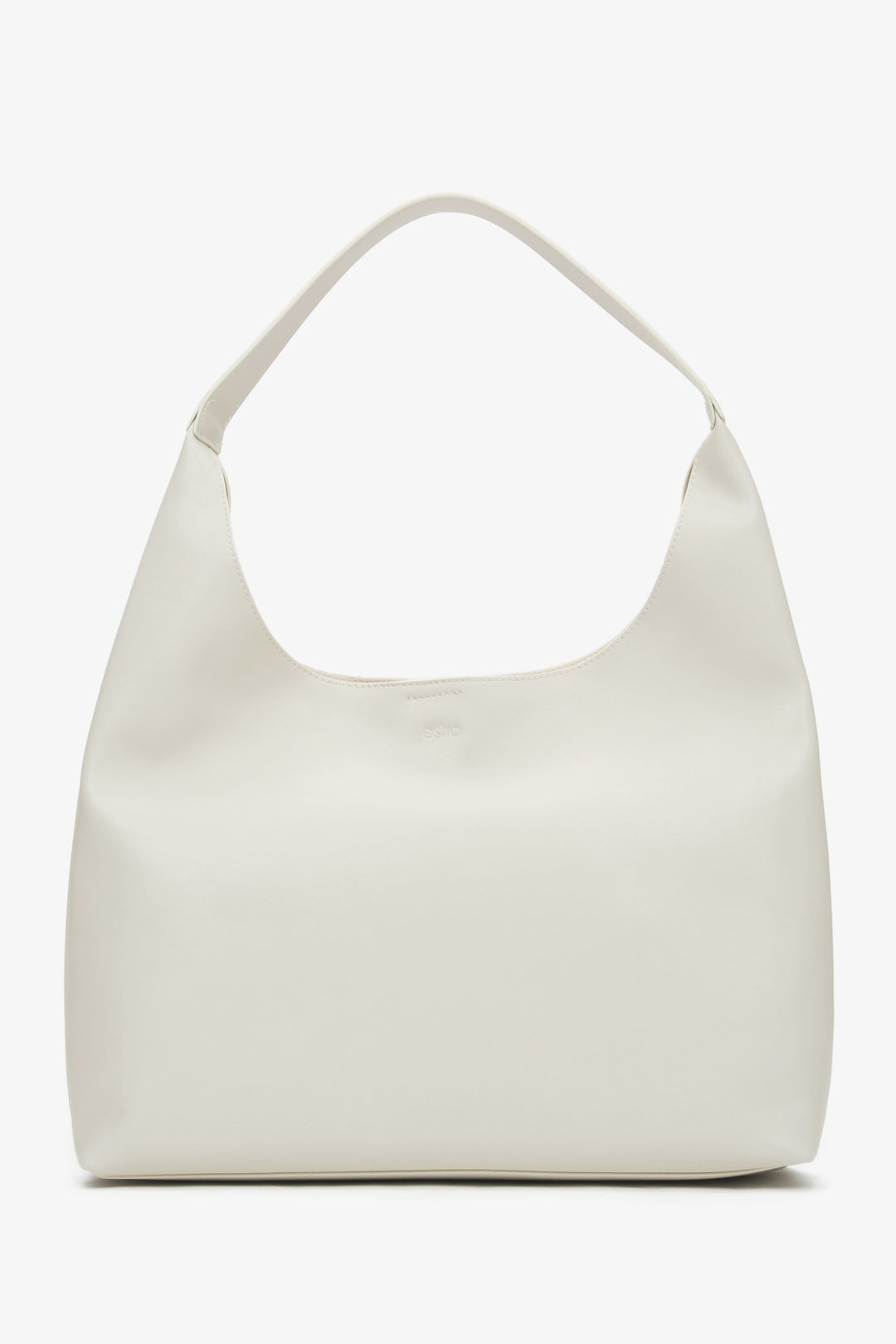 Large light beige women's shopper bag by Estro, made of genuine leather.