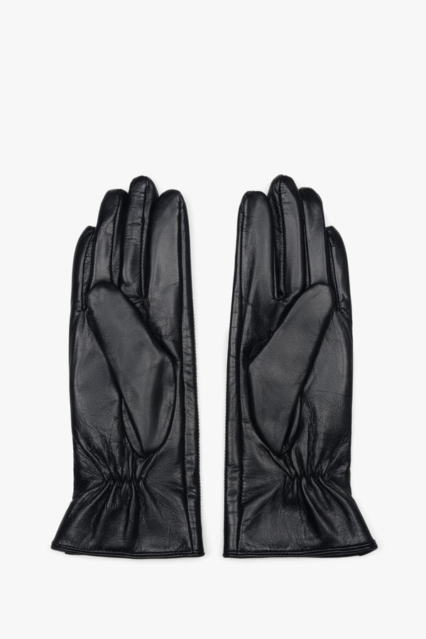 Classic black wool-lined women's gloves made from genuine natural leather.