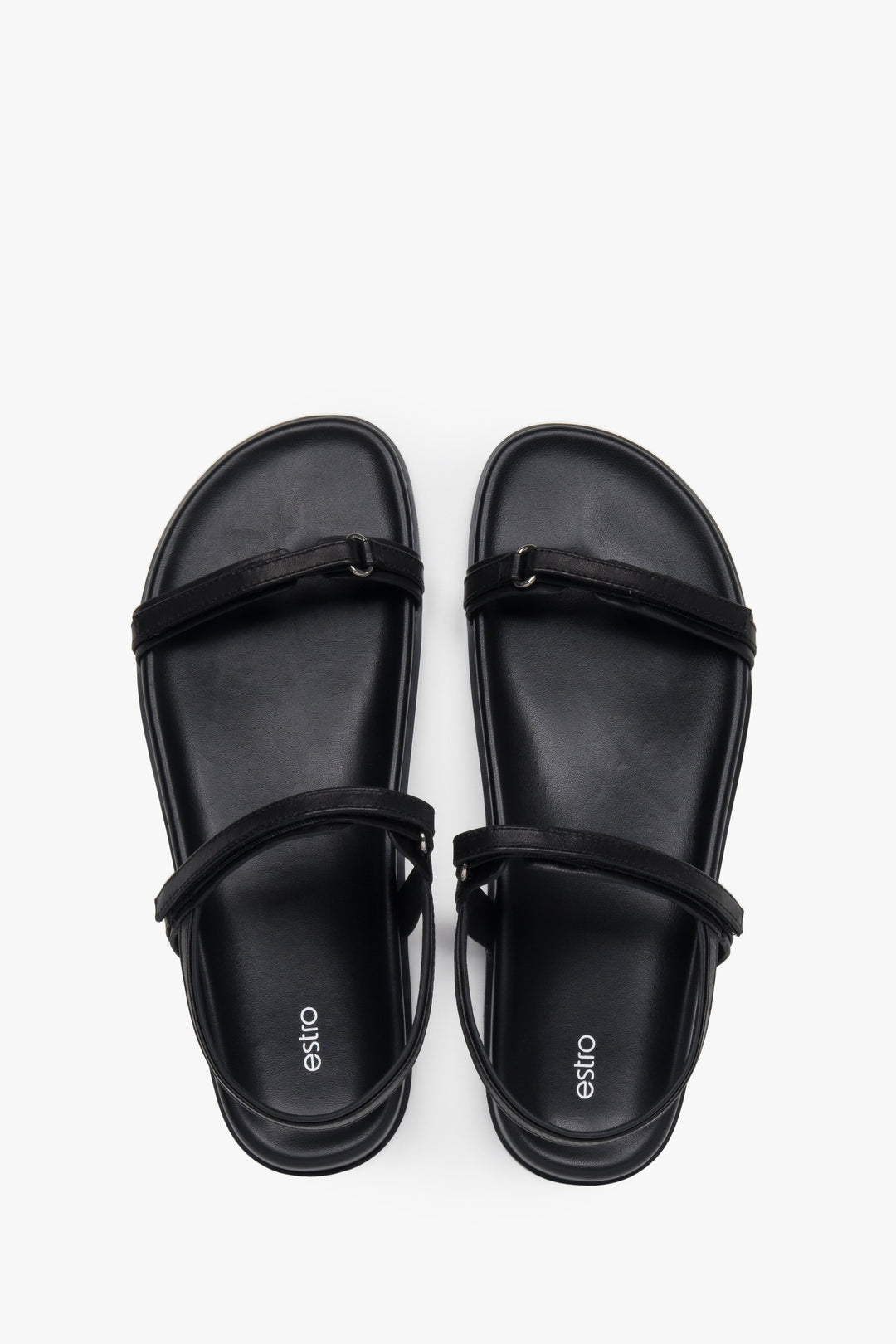 Stylish black Estro women's sandals with a minimalist design of thin straps, offering comfort thanks to the flexible sole.