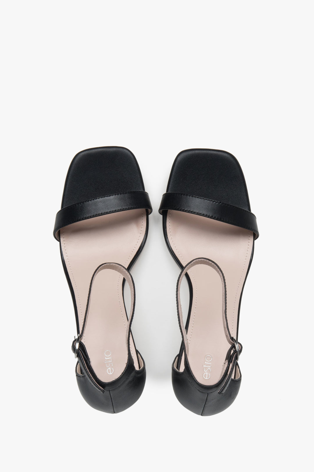 Timeless black Estro women's sandals made of genuine leather – perfect for special occasions and everyday outings, thanks to the comfortable funnel heel.