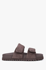 Women's Dark Brown Velour Slide Sandals with Soft Straps Estro ER00116945.