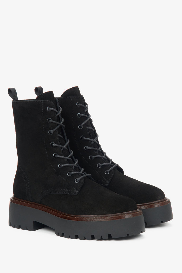 Women's black velour ankle boots by Estro.