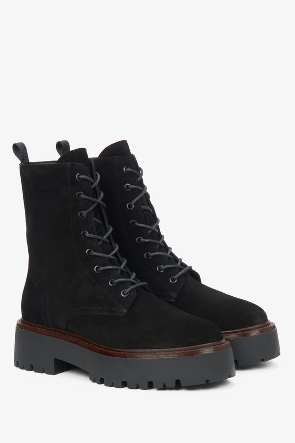 Women's black velour ankle boots by Estro.
