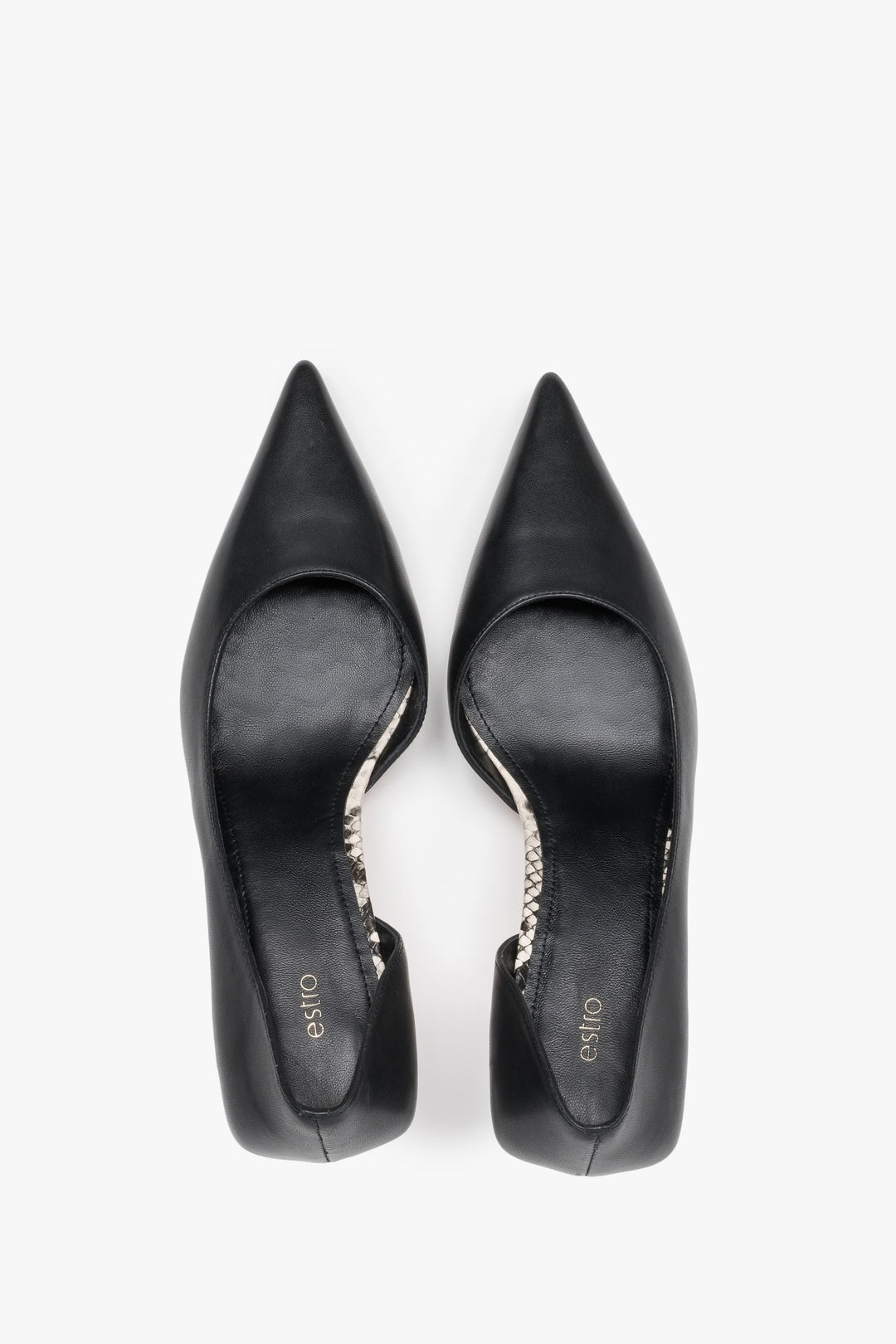 Timeless black Estro women's high heels made of genuine leather - top view presentation.