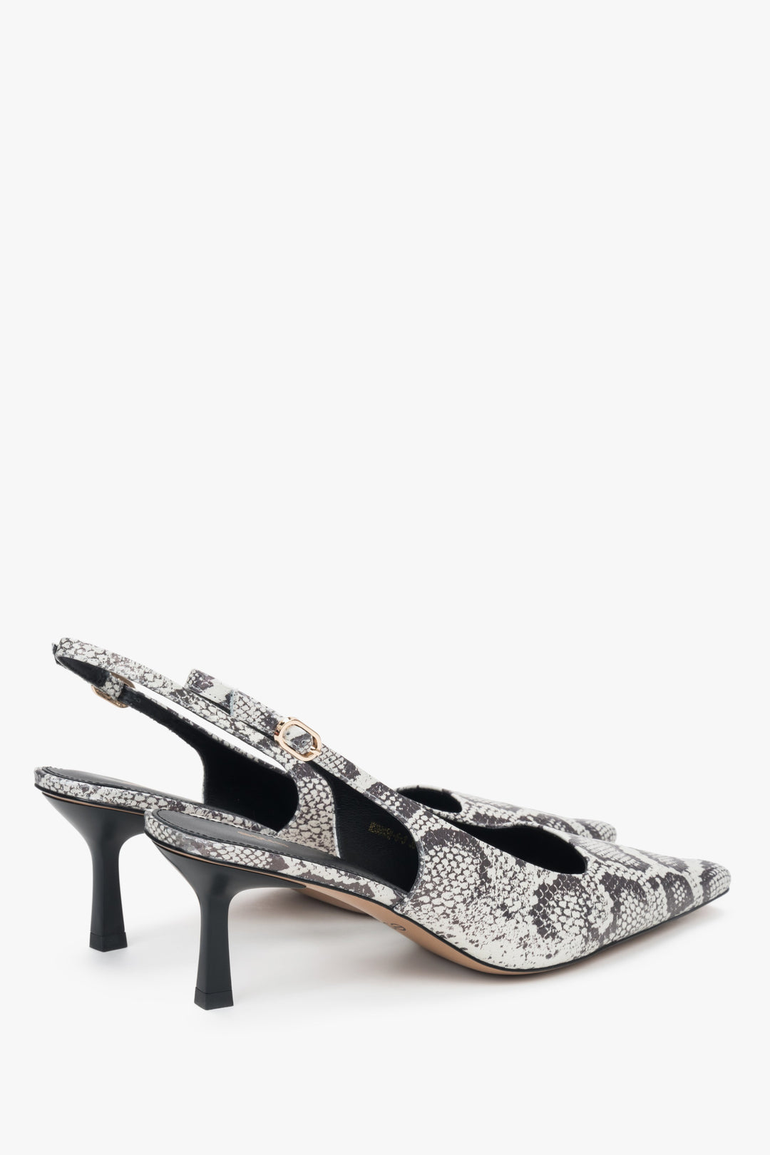 Black and grey leather slingback pumps for women by estro, featuring a low heel.