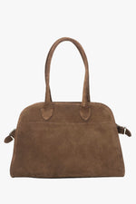 Women’s dark brown satchel handbag made of Italian velour Estro ER00116693
