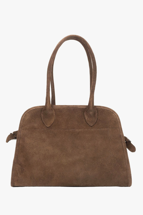 Elegant dark brown velour handbag for women Estro ER00116693