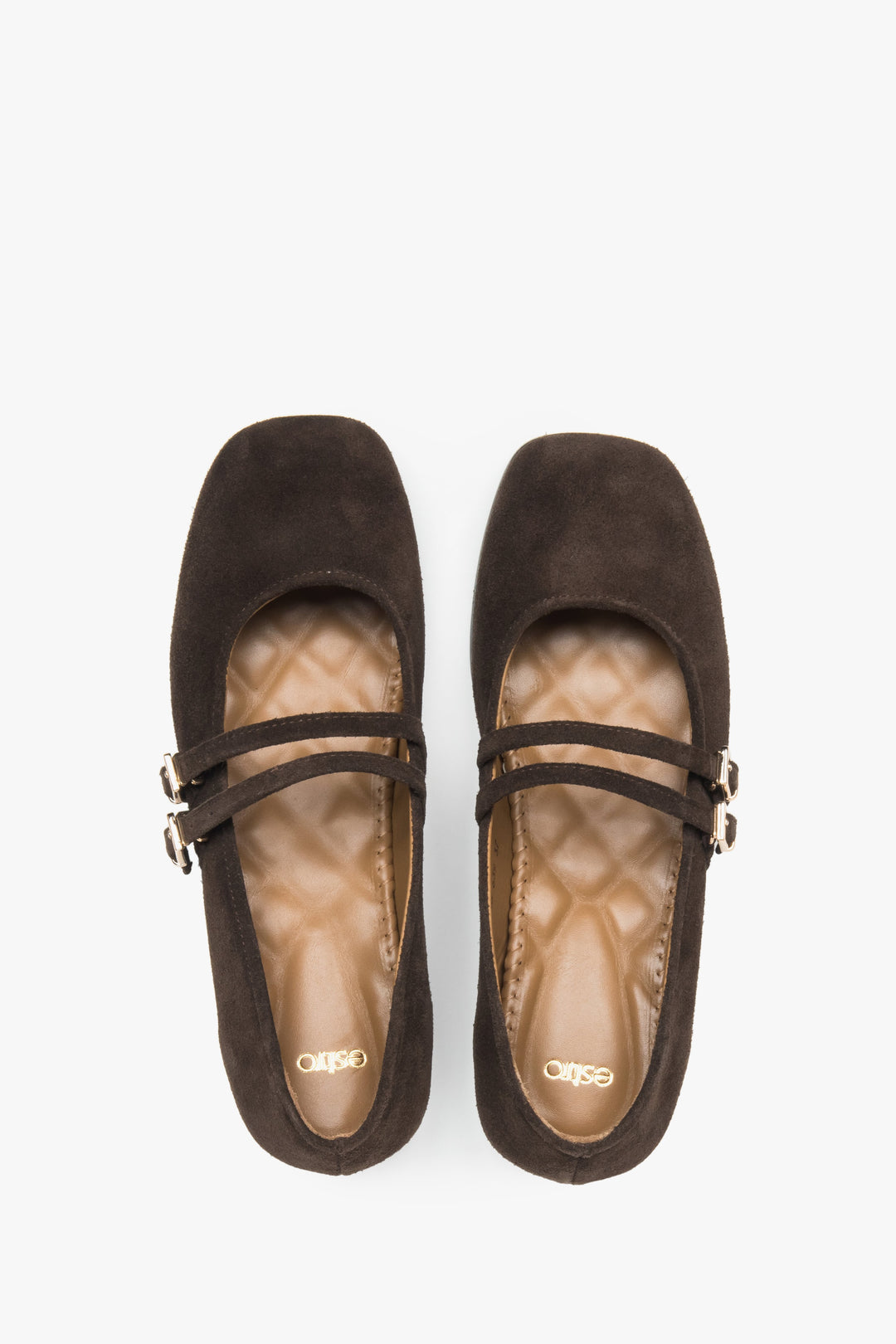 Premium genuine velour ballet flats by Estro in a dark brown colour.