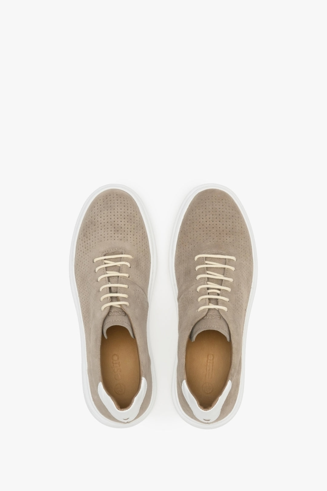 Men's velour lace-up sneakers - top view presentation of the footwear.