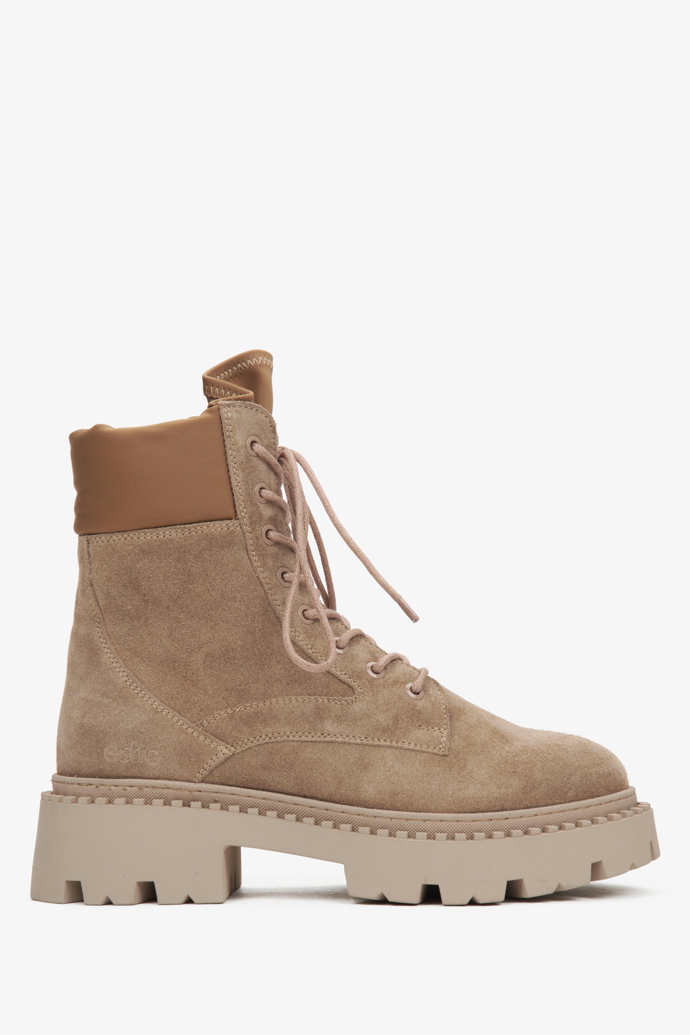 Women's Beige Ankle Boots made of Genuine Italian Velour with