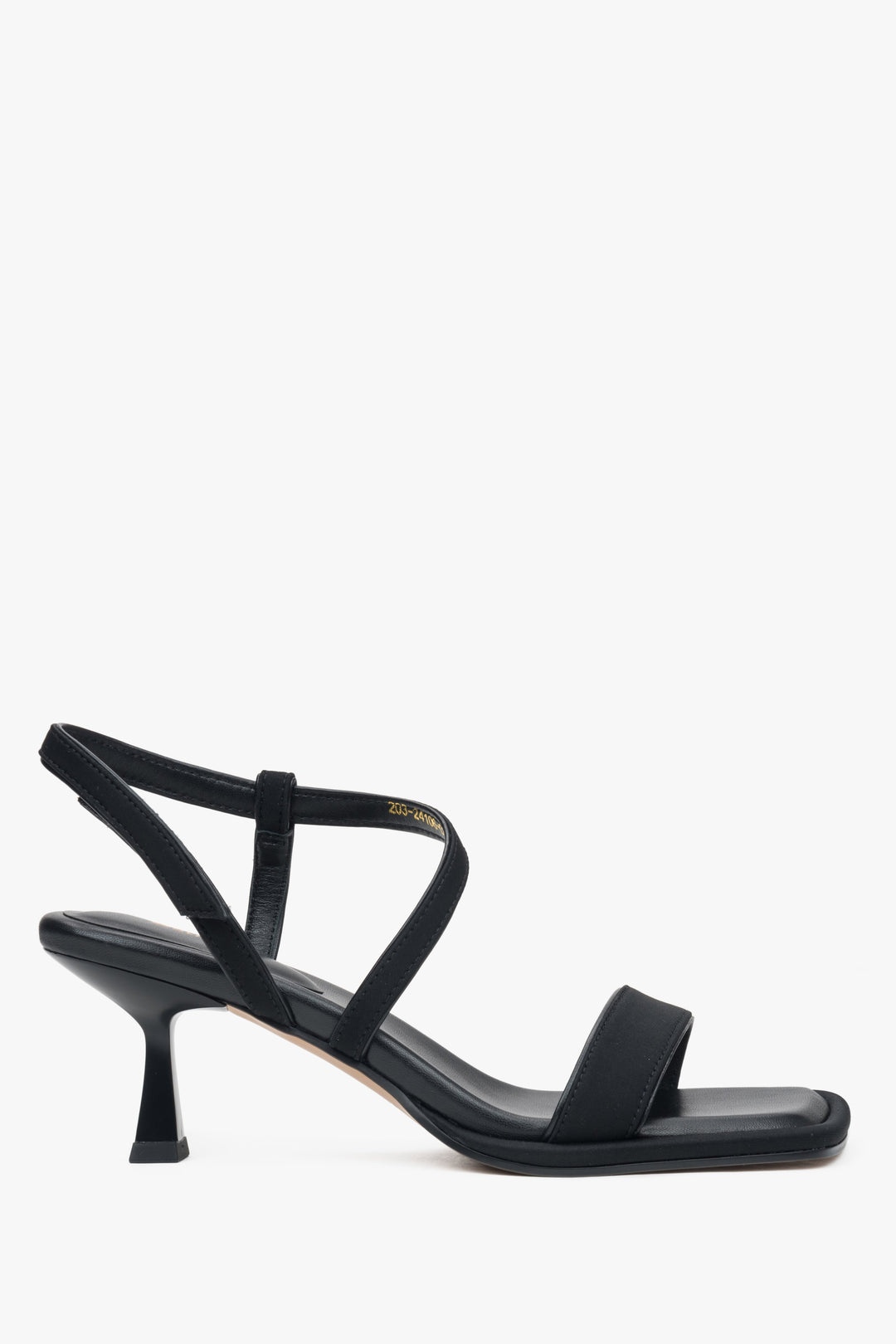 Women's Black Heeled Sandals made of Textiles and Genuine Leather Estro ER00117149.