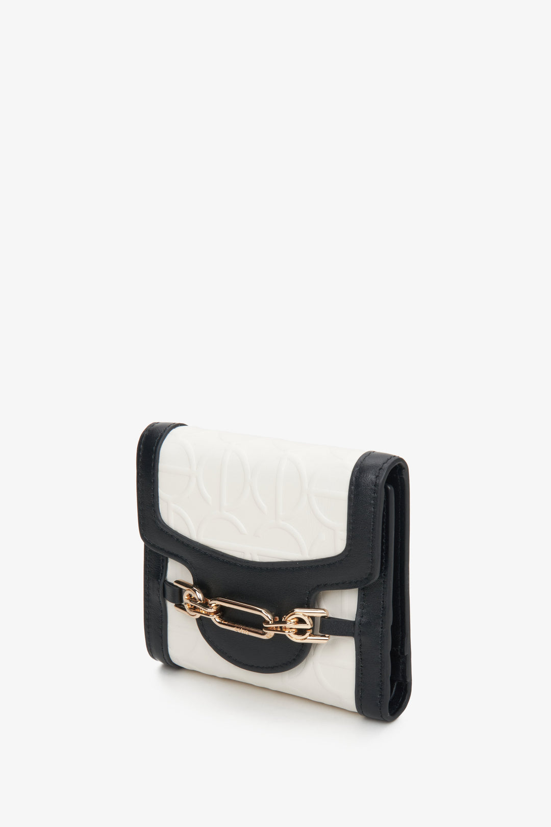 Small Estro women's wallet made of genuine leather in beige-black colour.