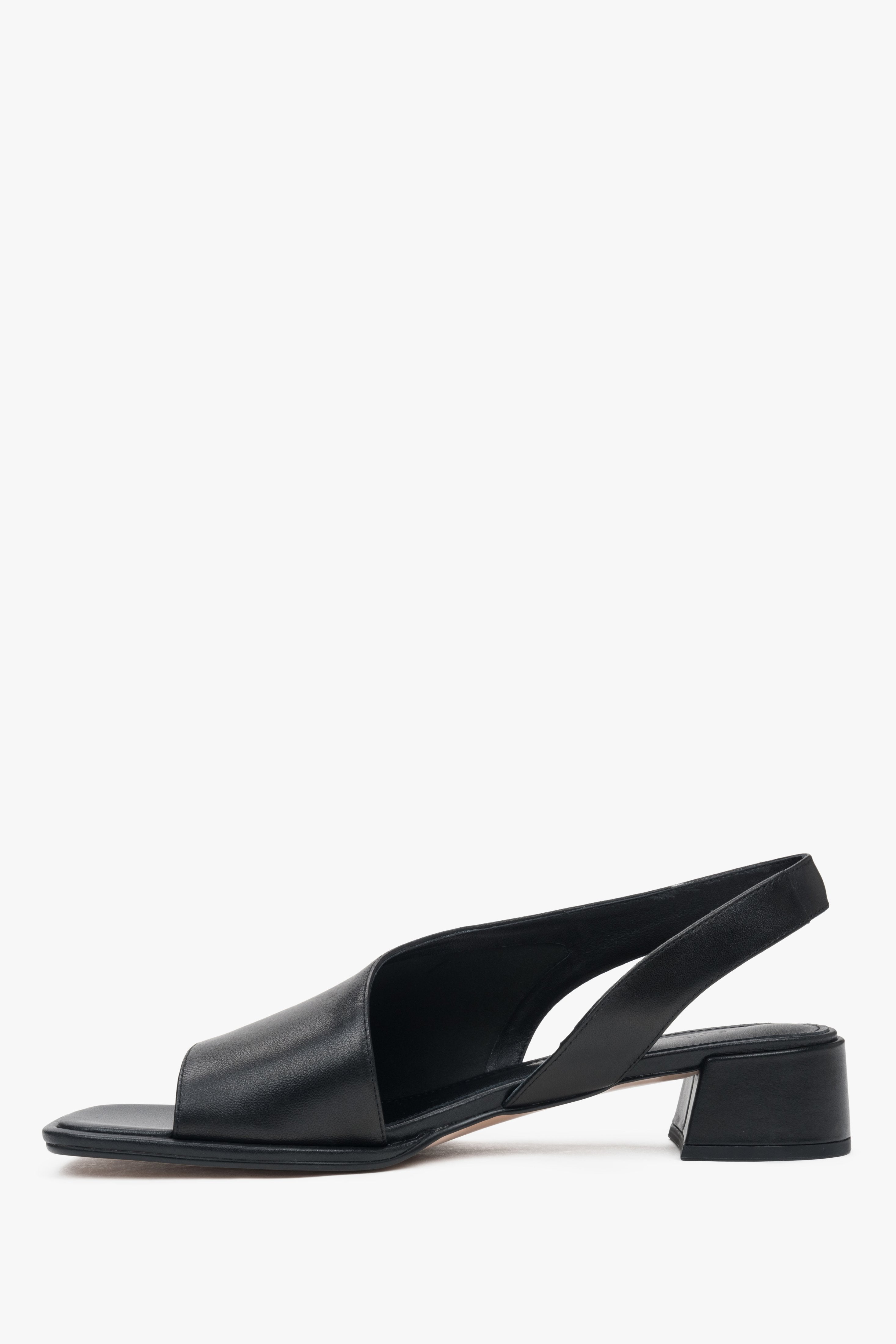 Stylish black women's sandals by Estro, crafted from high-quality genuine leather, offering comfort with a low heel.