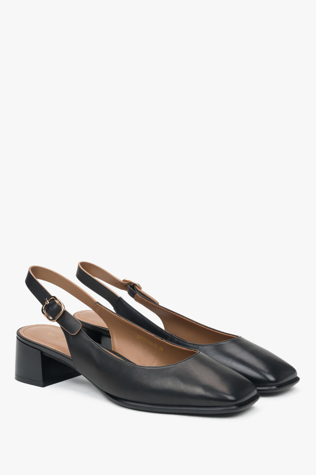 Elegant black Estro women's pumps, with a classic slingback design, on a comfortable low heel.