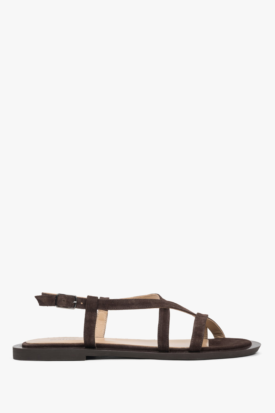 Women's Brown Sandals made of Genuine Velour with a Crisscross Strap Estro ER00117386.