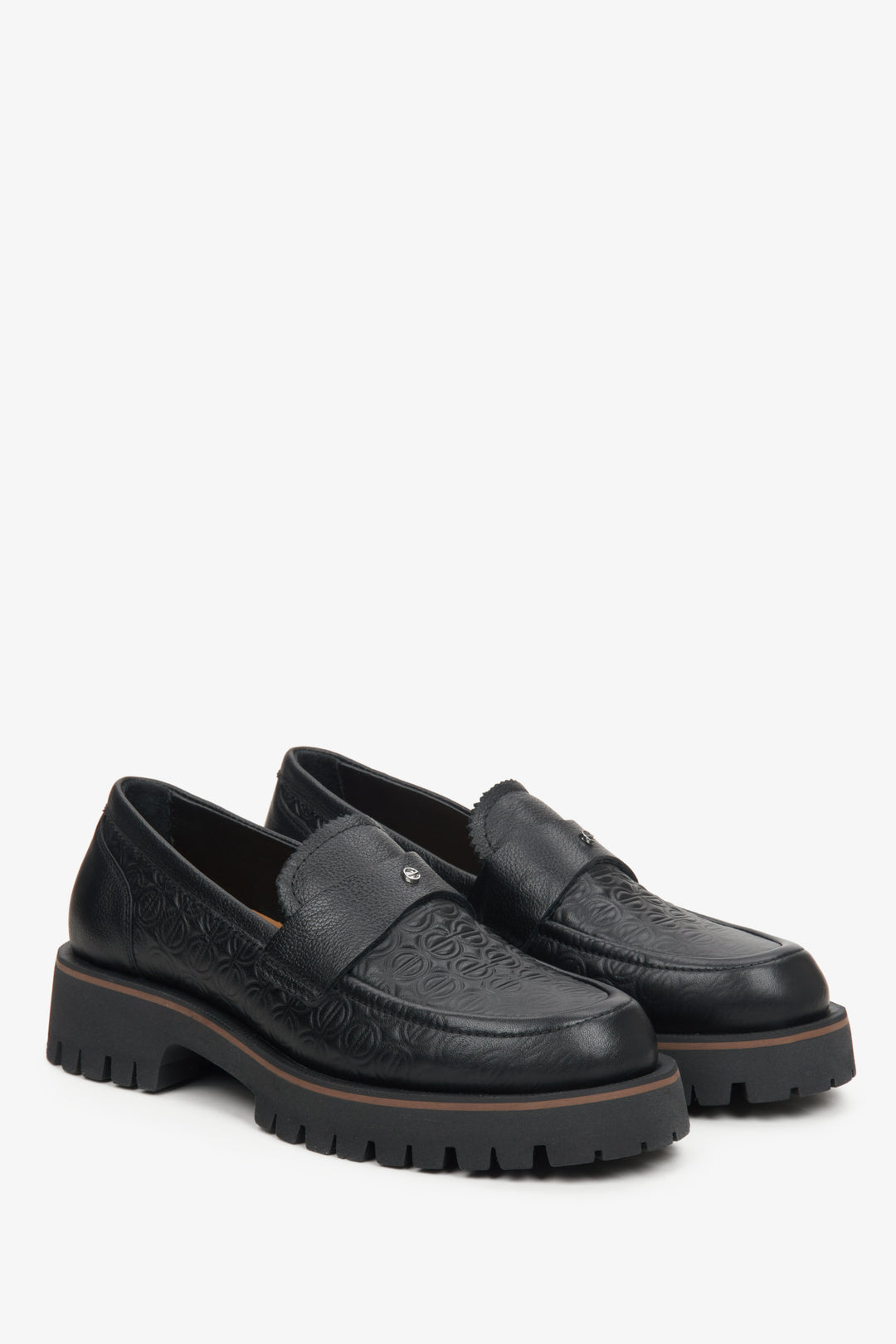 Women's black leather loafers by Estro.