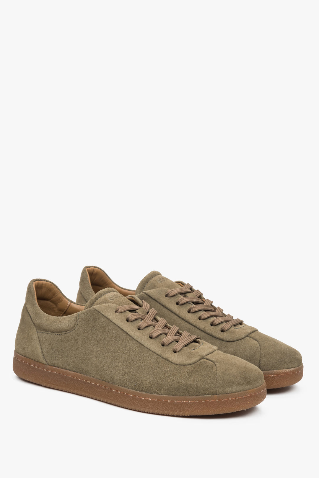 Khaki men's sneakers by Estro, crafted from premium Italian genuine velour.