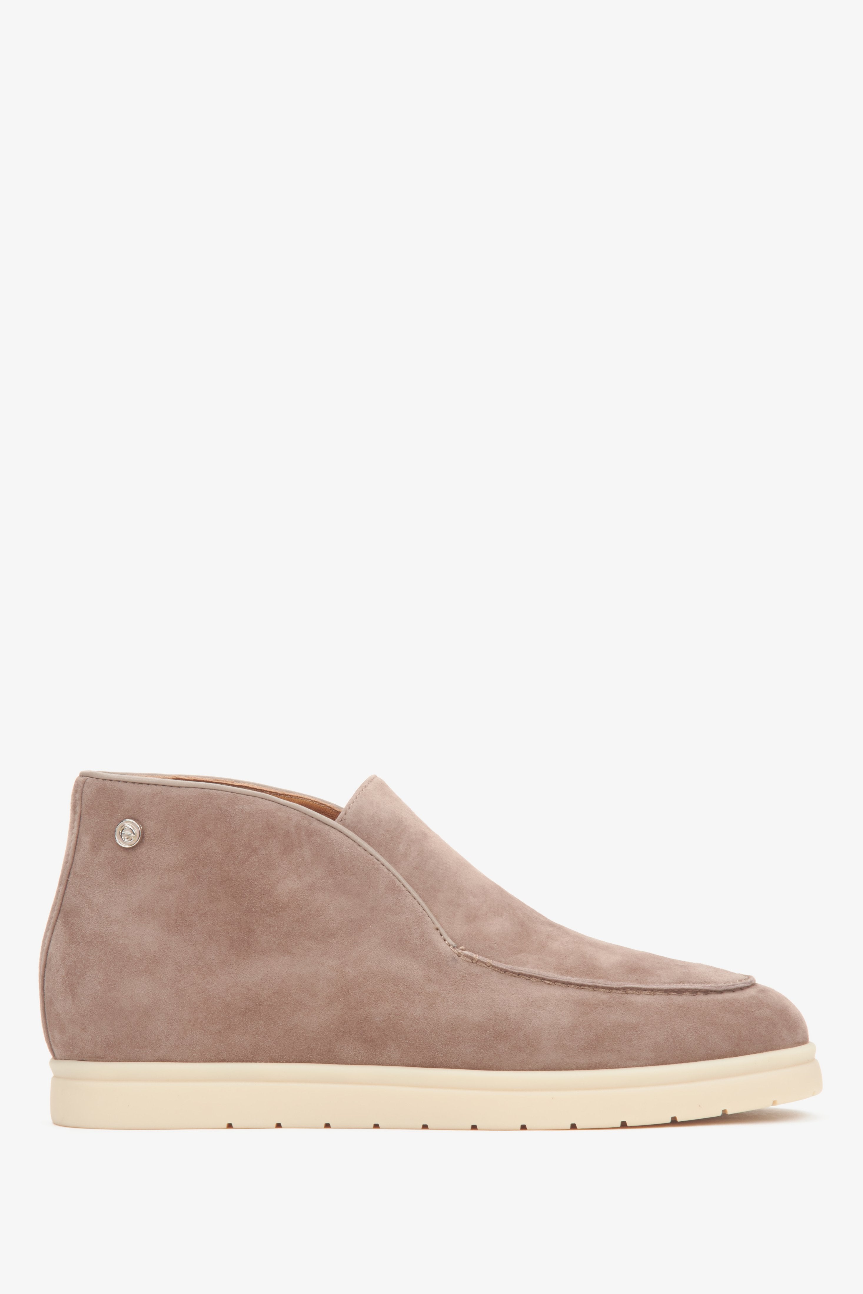 Women's Light Beige Low-Top Ankle Boots made of Velour Leather