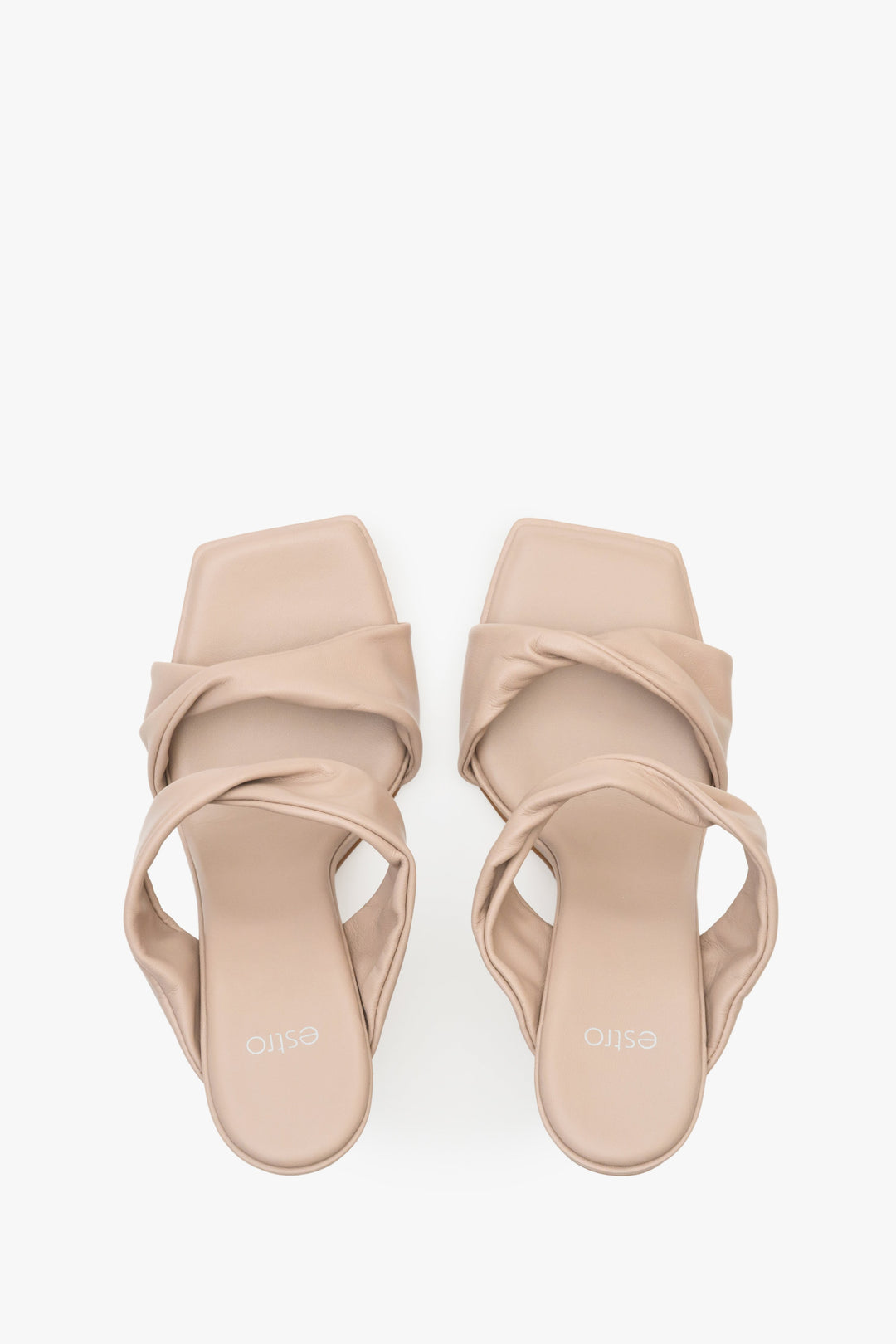 Leather women's sandals by Estro in beige - top view presentation of the model.