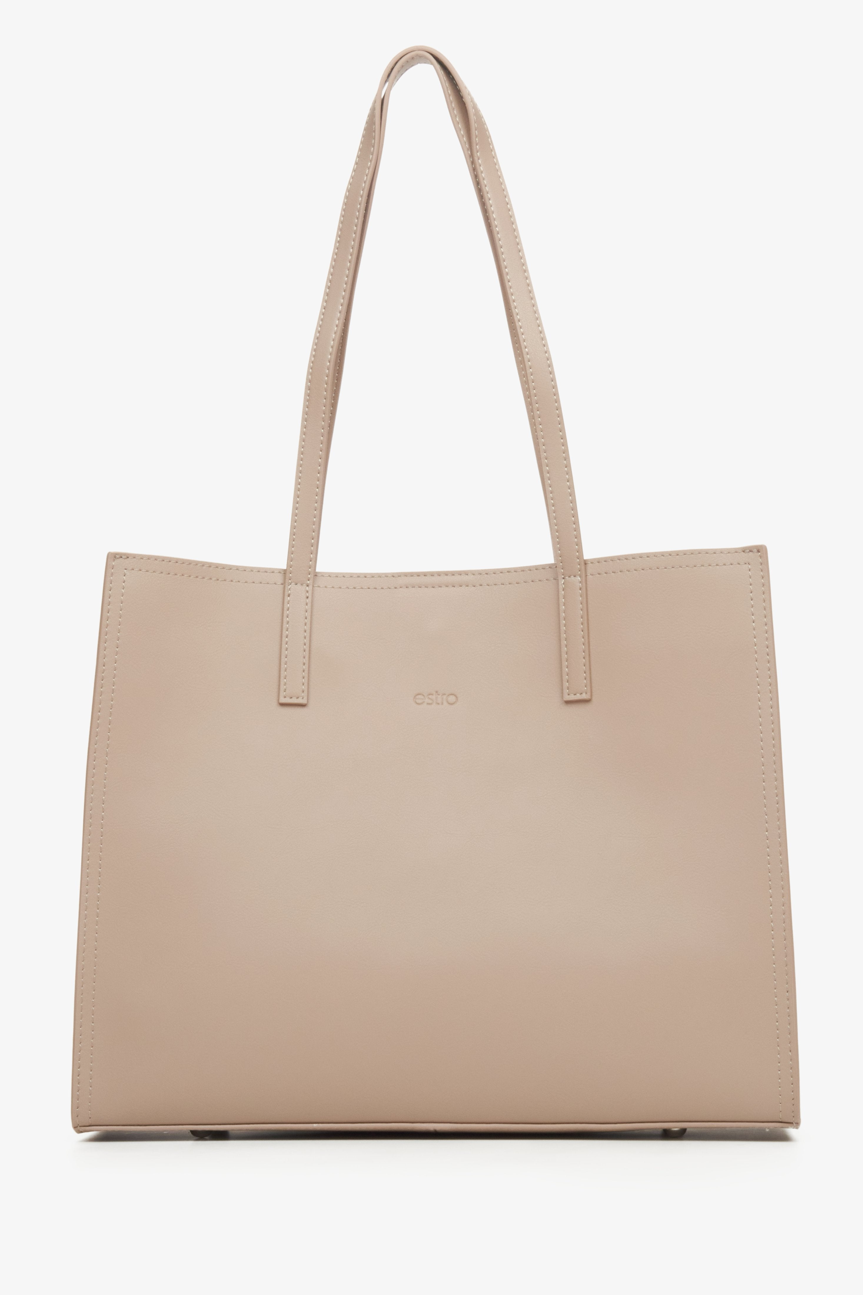 Women's Beige Leather Shopper Bag Estro ER00115665.