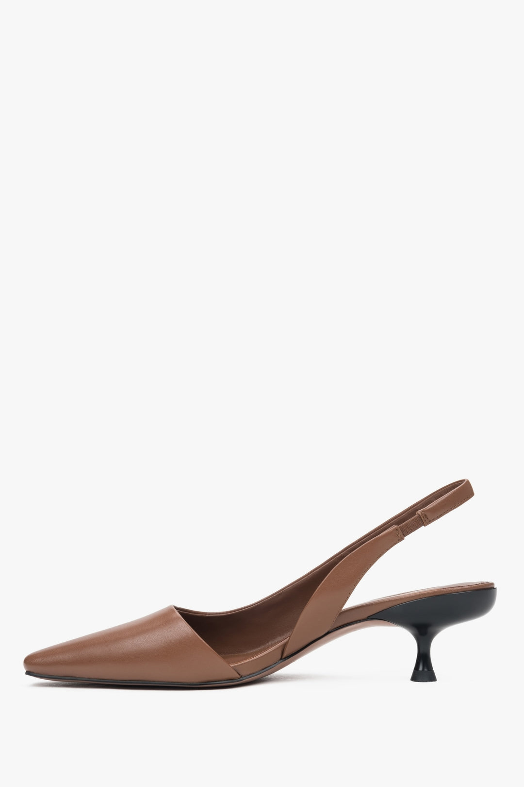 Brown leather women's slingback pumps with a low heel by Estro.