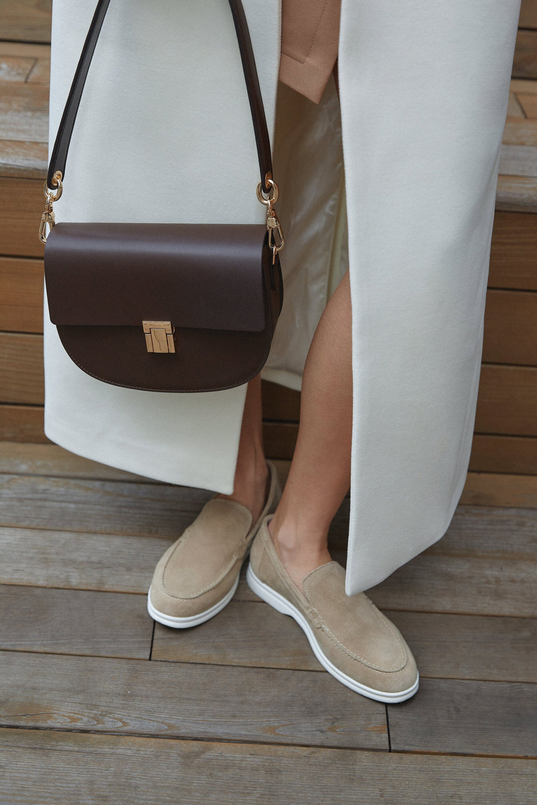 Women's Sand Beige Suede Loafers by Estro.