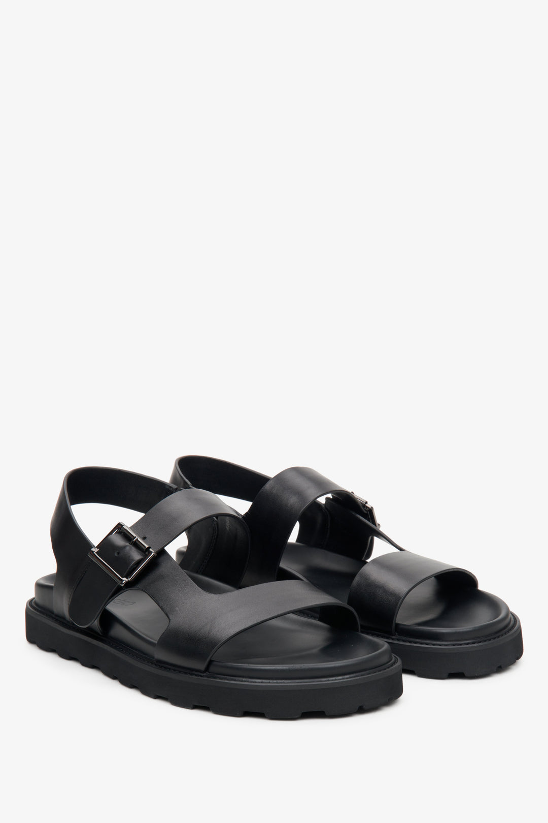 Men's black leather snaldals for summer made of genuine leather.