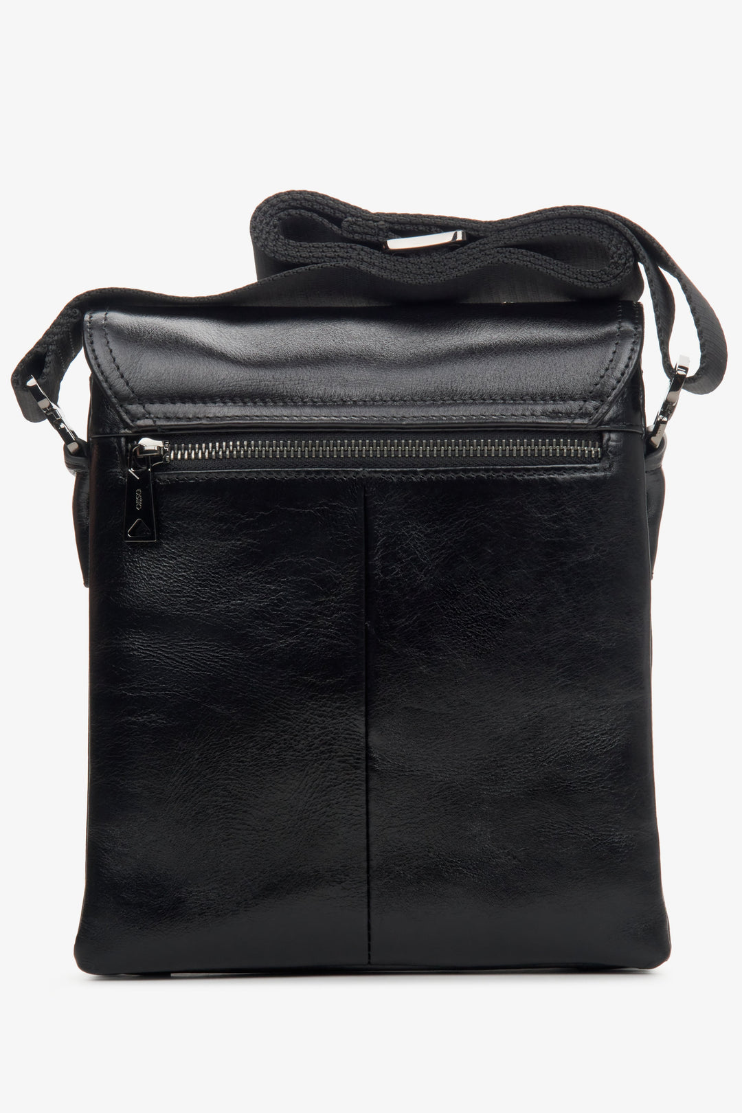 Men's bag with an adjustable strap in black color - reverse side.