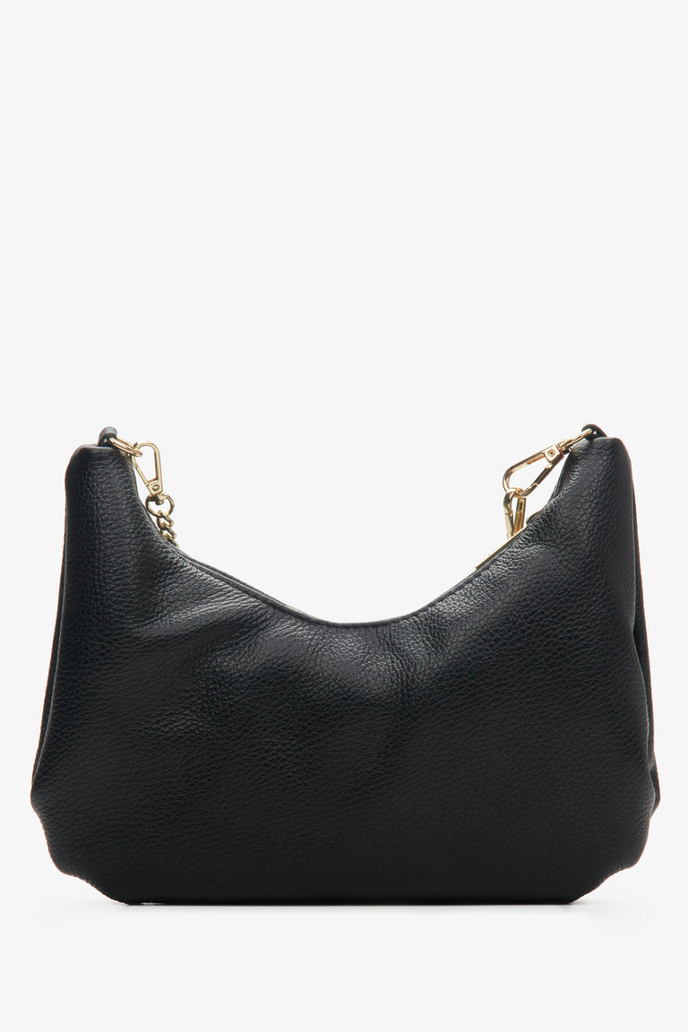 Women's black handbag made of Italian genuine leather with a golden chain.