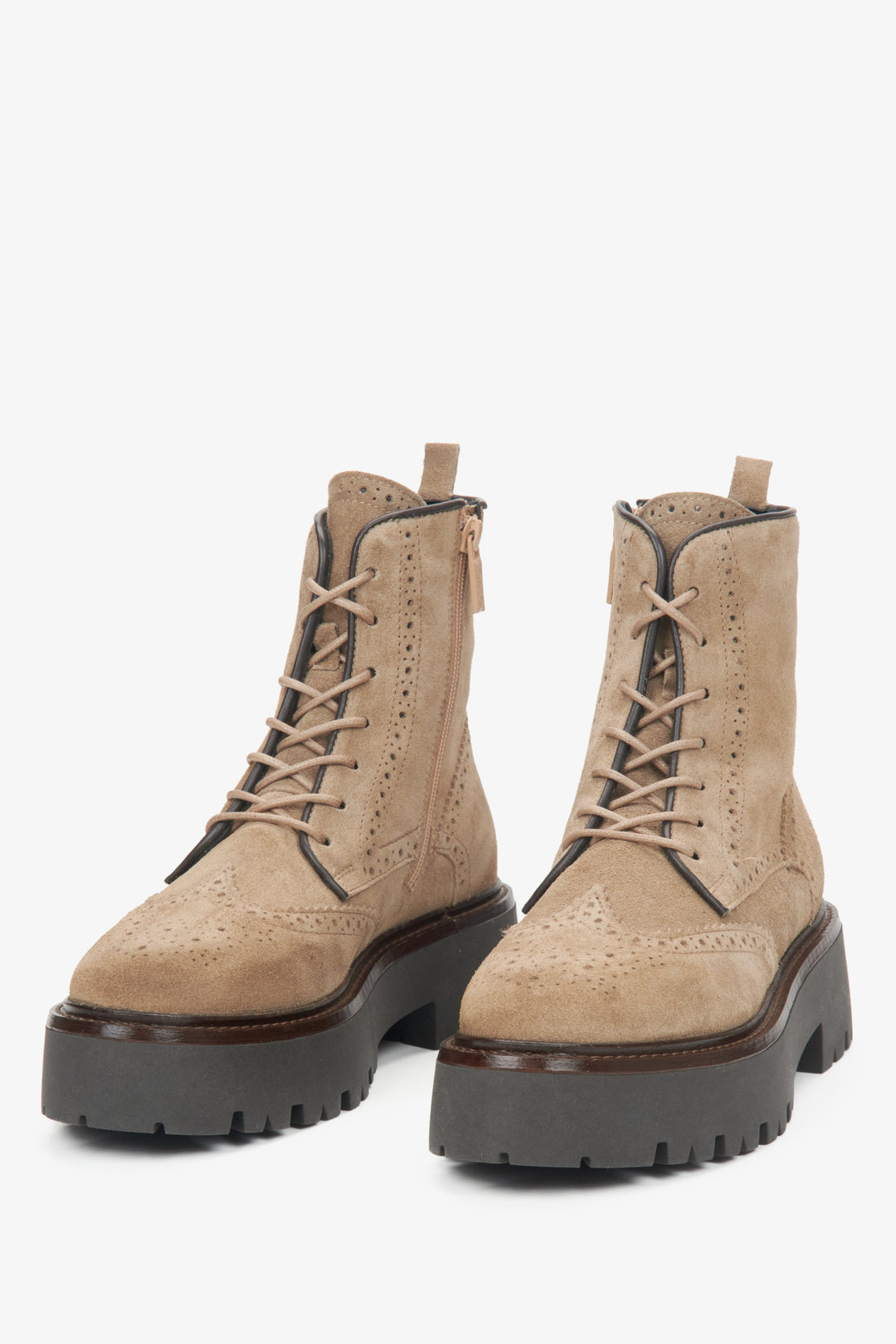 Brown velour women's ankle boots by Estro.