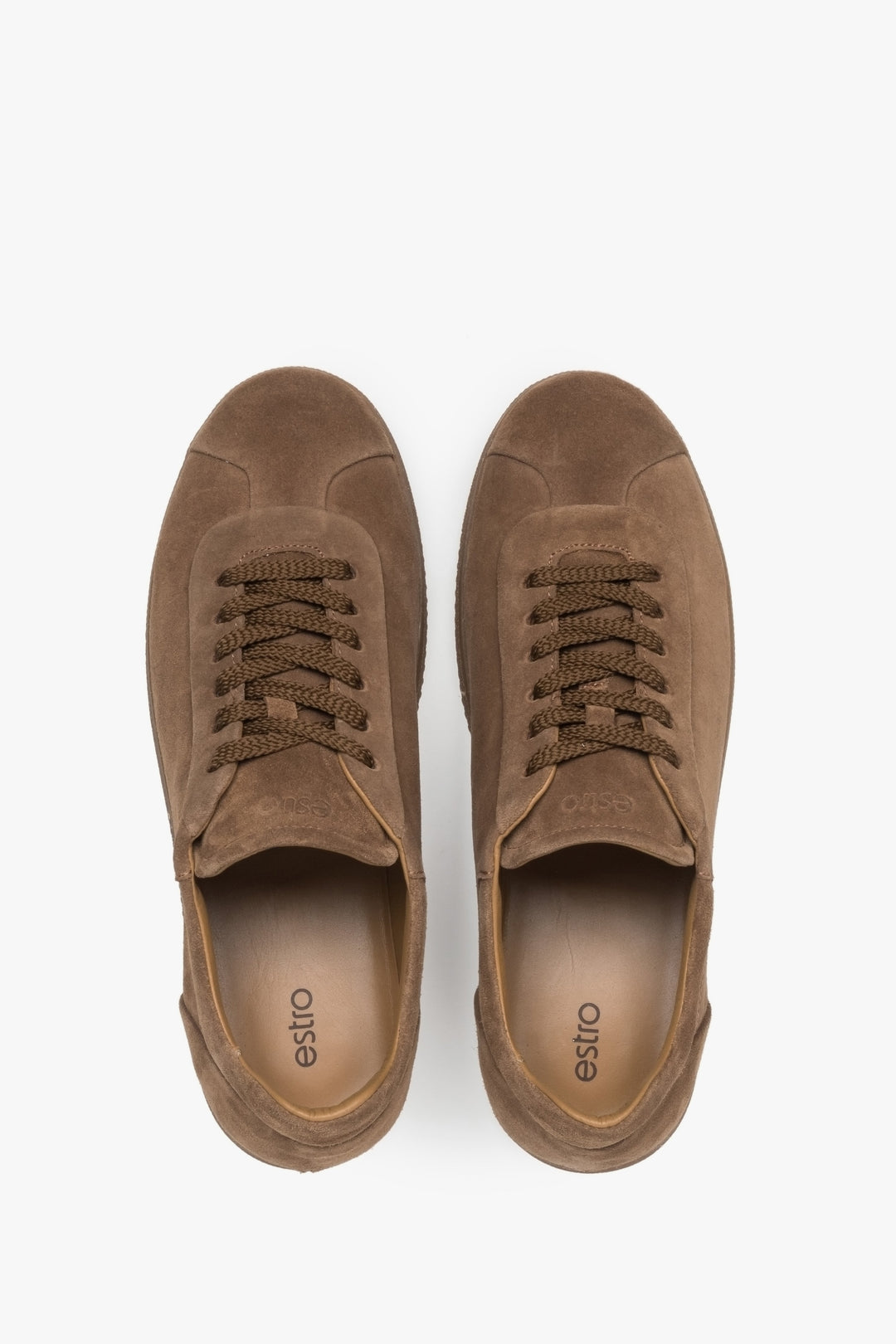 Brown men's sneakers by Estro, made of premium Italian genuine velour.