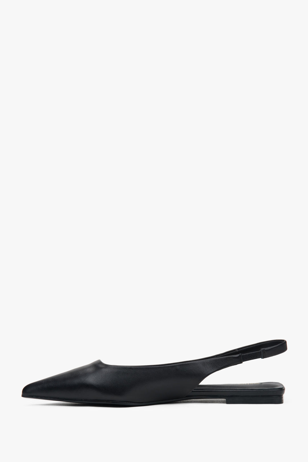 Black flat slingback sandals with a pointed toe.