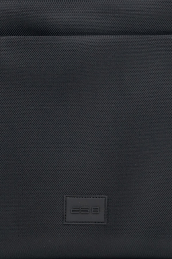 Men's shoulder bag, perfectly combining soft textiles with leather elements, by ES8 - details.